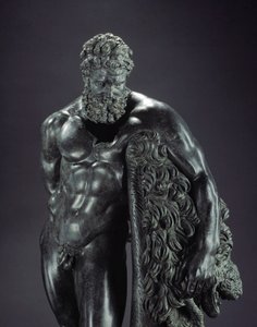 ギリシャ美術"休息するヘラクレス" 詳細 - シシオネのリュシッペ（紀元前395～305年）のブロンズ彫刻 紀元前4世紀 スルモーナのエルコレ・クリノ神社より - イタリア・キエーティのナツィオナーレ考古学博物館 - 休息するヘラクレス（ヘラクレス） - ブロンズ彫刻の詳細 作： Lysippos (attributed to)