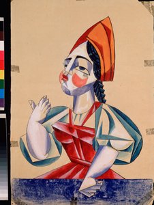 アレクサンドル プーシキン (1799-1837) の戯曲「法王と従者バルダ」の女性キャラクターの仮装。 Lyubov (Lioubov) Sergeyevna Popova (1889-1924) の作品、グワッシュ、インク、紙 作： Lyubov Sergeevna Popova