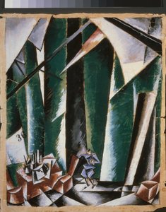演劇「宰相と鍵屋」の準備装飾。 Lyubov (Lioubov) Sergeyevna Popova (1889-1924) の作品、グワッシュ、インク、紙 作： Lyubov Sergeevna Popova