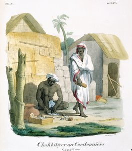 ロープサンダルを作る、1827-35 作： M.E. Burnouf