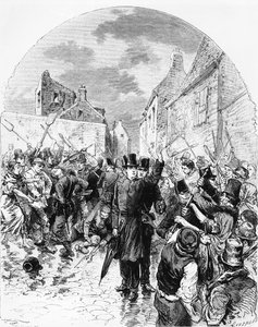 アイルランドの暴動-マリンガーで警察に逮捕されたカトリックの司祭が1881年6月25日、ルモンドイルストレから人々によって救われる 作： M. Ferdinandus