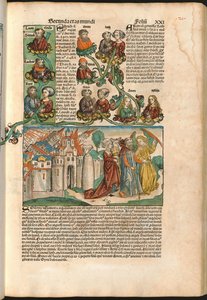 1493年に印刷されたHartmann Schedel（1440-1514）によるNuremberg Chronicleからのラバンの系図（木版画） 作： M. and Pleydenwurff W. Wolgemuth