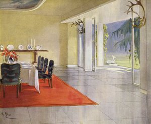 1930年代のインテリア。カントリーハウスのダイニングルーム（カラーリトグラフ 作： M. Stier