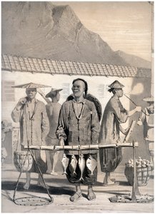 魚屋、ビクトリア通り、香港、中国、c1860。 作： M and N Hanhart