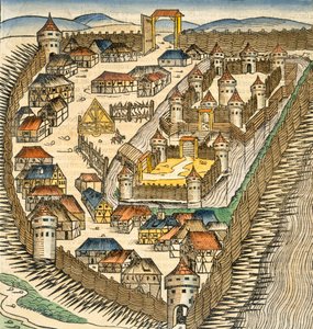 Sabatz、Hartmann Schedel（1440-1514）による &39;The Liber Chronicle&39;（Nuremberg Chronicle）のイラスト、パブ。ニュルンベルク、1493（手塗りの彫刻）