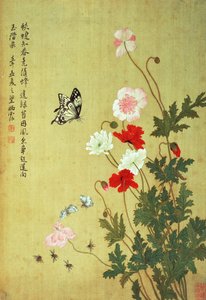 ポピー、蝶、ミツバチ 作： Ma Yuanyu