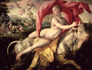 エウロパのレイプ、1590年頃（オークパネルに油彩） 作： Maarten de Vos