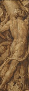 神殿の柱を打ち砕くサムソン 作： Maarten van Heemskerck (signed by artist)