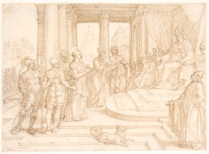 聖ステファノが大祭司の前に連れてこられる 作： Maarten van Heemskerck
