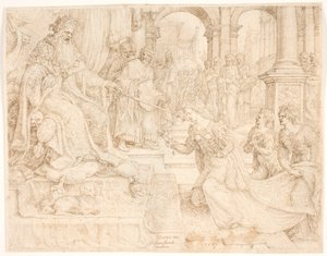 アハシュエロスの前のエステル 作： Maarten van Heemskerck