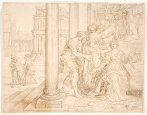 ユダヤ人のために執り成しの準備をするエステル 作： Maarten van Heemskerck