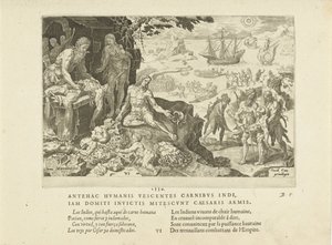 帝国軍は1555年にインディアンに文明をもたらしました。 作： Maarten van Heemskerck