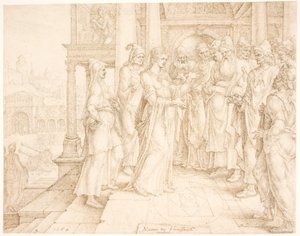 ベツリアの古代人に話しかけるジュディス 作： Maarten van Heemskerck