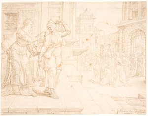 エネミーズ キャンプに行く準備をしているジュディス 作： Maarten van Heemskerck