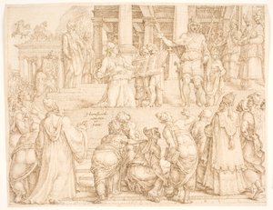 契約の書がエルサレムの住民に読まれる 作： Maarten van Heemskerck