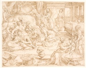 ファレズ・オグ・ジャラーを出産するタマル 作： Maarten van Heemskerck