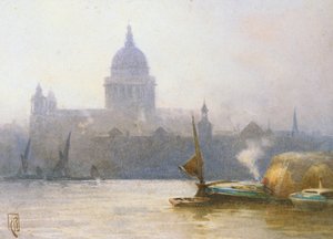 テムズ川から見たセント・ポール（水彩・紙） 作： Mabel Catherine Robinson