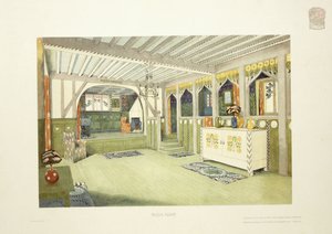 マン島の音楽室、1901年頃（カラーリトグラフ） 作： Mackay Hugh (after) Baillie Scott