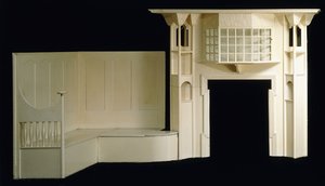 1897年頃、ダグラスのGlencrutchery Houseのためにデザインされたペイントされた木製のファイヤーサラウンドとイングルヌック（ペイントされた木材）。