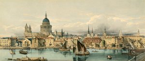 テムズ川のボートとセントポール大聖堂（シティ・オブ・ロンドン、1850年代 作： Maclure