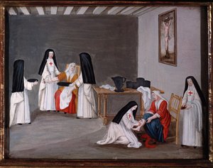 ポート・ロワイヤル・デ・シャン修道院の修道女たちが病人の世話をしている（絵画 作： Madeleine (attr. to) Boullogne