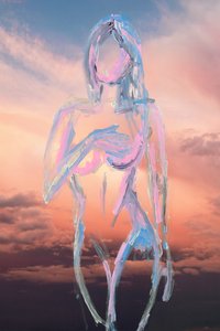 In The Clouds, 2019（アーカイバル顔料プリントにアクリル絵の具） 作： Madeleine Gross