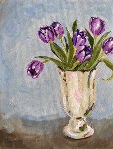 花瓶に挿した紫のチューリップ 作： 