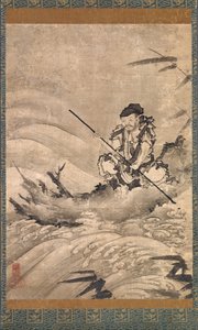 筏に乗った中国人探検家の張騫、16 世紀半ば。 作： Maejima Soyu