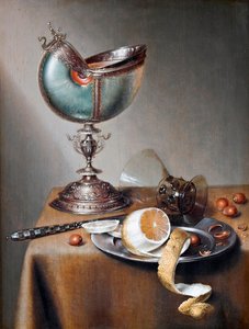 「オウム貝の杯を持つ静物画 マルテン・ボエレマ・ド・ストーム（1611-1644）の絵画 木に油彩 Dim 50x38 cm Hallwylska Museet, Stockholm