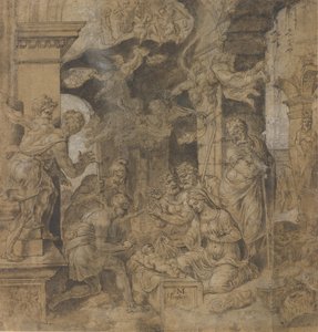 羊飼いたちの崇拝」、裏面：スケッチ、1532～37年頃。 作： Maerten van Heemskerck