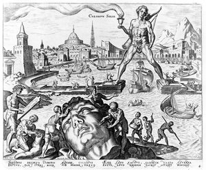 ロードスの巨像、世界の8つの不思議、プレート4フィリップスゴール、1572年 作： Maerten van Heemskerck