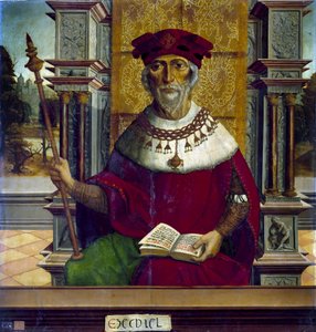 Le prophete Ezechiel - The Prophet Ezekiel - Peinture de Maestro de Becerril (16 世紀初頭に活躍) - c. 1525 - 木に油彩 - 90.8x87.7 cm - プラド美術館、マドリード