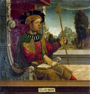 イスラエルのソロモン王 - ソロモン王 - ふくらはぎマスター絵画 (16 世紀初頭に活躍) - c. 1525 - 木に油彩 - 90.8x87.7 cm - プラド美術館、マドリード 作： Maestro de Becerril