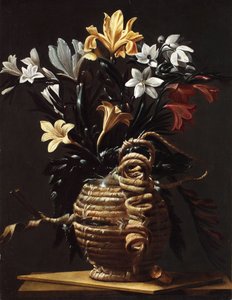 花付きフラスコ、c。 1615-1620。 作： Maestro della fiasca di Forlì