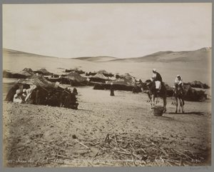 （おそらく）エジプトの砂漠にあるテントとラクダの野営地 砂漠のシーン: Arrivée de chameliers à un campement de tribu. (アイテムのタイトル) 作： Maison Bonfils