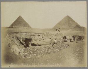 Piramide van Cheops en Chephren, de sphinx en de tempel van Chefren クフ王のピラミッドとスフィンクスのシェフフレンとシェフフレンの神殿 (オブジェクトのタイトル) 作： Maison Bonfils