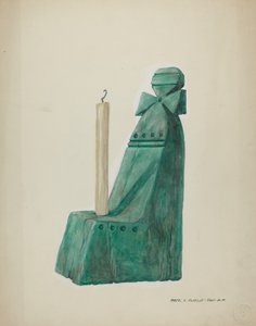 溝と円のある塗装された木製のろうそくの棒、c。 1937年。 作： Majel G. Claflin