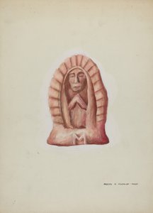 石で彫られたグアダルーペの小さな像、c。 1937年。 作： Majel G. Claflin