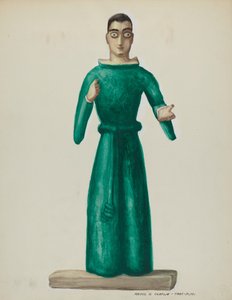 明るい緑のドレスを着た木製のサント、19351942。