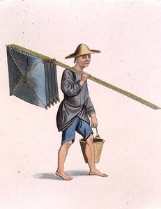 J.ダドリーが彫った「中国の衣装」の25枚目のプレート「漁師 作： Major George Henry Mason