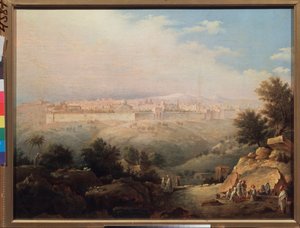 エルサレムの眺め (イスラエル) (エルサレムの眺め) - Maxim Nikiphorovich Vorobyev (Vorobiev) (1787-1855) による絵画、キャンバスに油彩 作： Maksim Nikiforovich Vorobiev