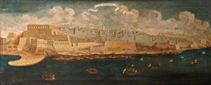 マルタ市の東からの展望、1680年 作： Maltese School