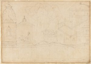 捧げ物をするインドラジット。1725年頃、「ランカの包囲」シリーズのフォリオ。 作： Manaku
