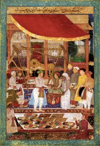 ジャハーンギール皇帝がクッラム王子を金で秤にかける（1610-1615年頃）（ミニチュア