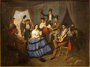 カーニバルの家のダンサーマヌエル・カブラル・ベハラノ（1827-1891）による絵画、油彩・キャンバス 作： Manuel Cabral y Aguado Bejarano