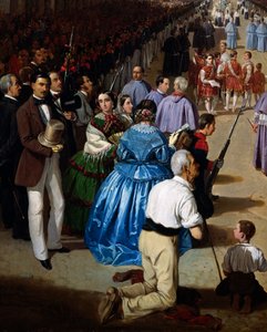 マヌエル・カブラル・アグアド・ベハラノ（1828-1891）が描いた「1857年セビリアの聖体拝領の行列」、詳細、スペイン 作： Manuel Cabral y Aguado Bejarano