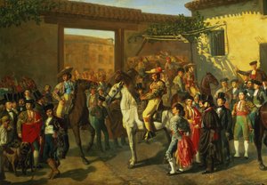 闘牛前の闘牛場の中庭の馬、マドリッド、1853年（詳細） 作： Manuel Castellano