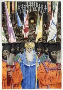 エルサレムでのユダヤ教正統派の儀式。マニュエル・オラッツィ（1860-1934）の版画、「L