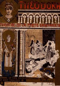 パリのポルト・サン・マルタン劇場で上演されたヴィクトリアン・サルドゥ作「Theodora」の宣伝ポスターの複製（カラーリトグラフ）（127036参照 作： Manuel Orazi