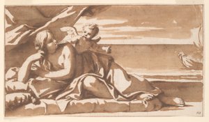 オーバードア絵画のための習作、バッカスの船の接近を見ているアリアドネ 作： Marc Antonio Franceschini